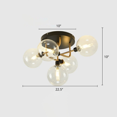 Minimalistic Ball Shade LED Semi Flush Light Glass Living Room Ceiling Mount Chandelier