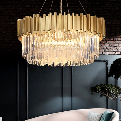Modern Luxurious Round Chandelier K9 Crystal Living Room Hanging Light Fixture in Gold