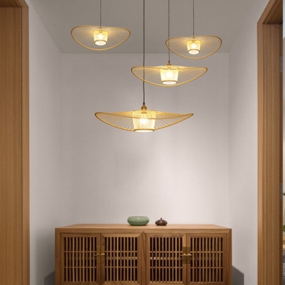 Nordic Style Handwoven Ceiling Light Bamboo 1 Bulb Restaurant Hanging Lamp Fixture