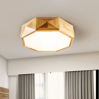 Octagon Acrylic LED Ceiling Mounted Light Nordic Flush Mount Light Fixture with Faceted Wood Frame