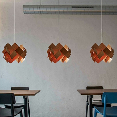 Origami Suspension Lighting Modern Creative Wooden Single Dining Room Pendant Light