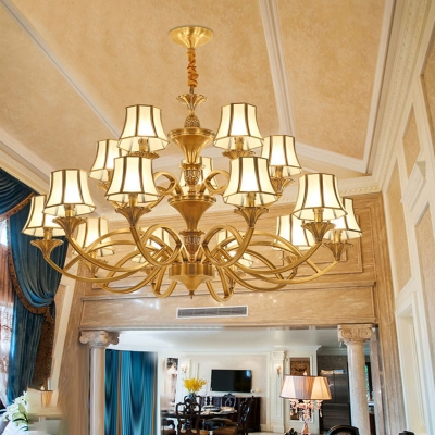 Panel Curved Glass Chandelier Pendant Light Vintage Living Room Hanging Light in Gold