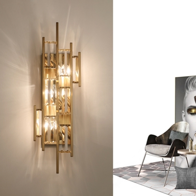 Postmodern Rectangle Sconce Fixture Clear Crystal Bedroom Wall Mount Light in Gold