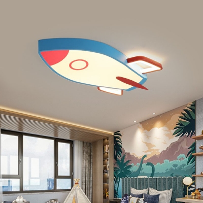Rocket Shaped LED Flush Mount Lighting Kids Acrylic Bedroom Ceiling Light in Blue
