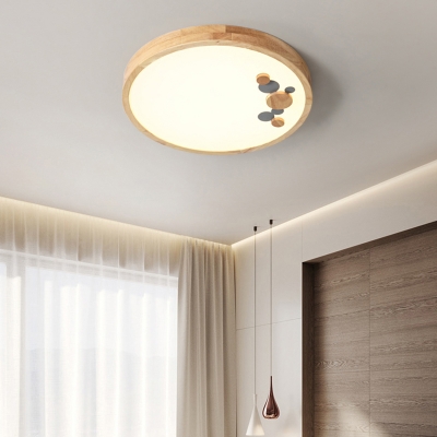 Rubberwood Round Flush Mount Light Nordic LED Ceiling Flush Light with Circles Decor