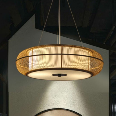 Simplicity Chandelier Light Round Cage Pendant Lighting Fixture with Bamboo Shade