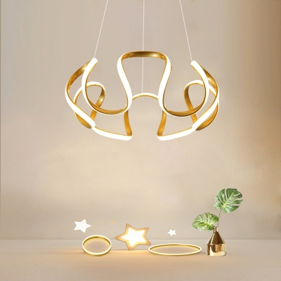 Simplicity Curve Chandelier Lamp Metallic Dining Room LED Hanging Light Fixture in Gold