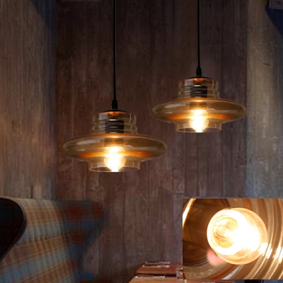 Single-Bulb Hanging Lamp Vintage Shaded Cognac Glass Lighting Pendant for Restaurant