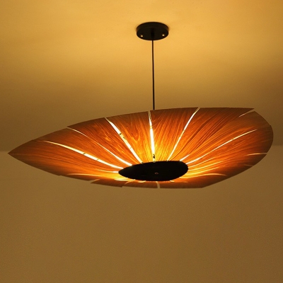 South-East Asia Botanics Hanging Lamp Wood Veneer Restaurant Ceiling Pendant Light in Beige