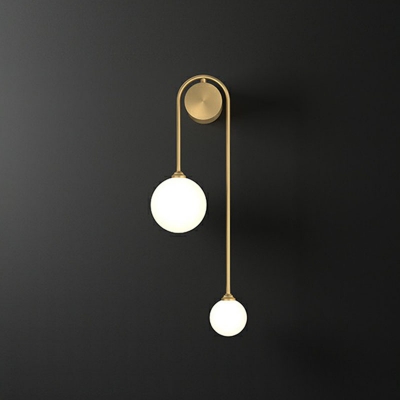 Sphere Sconce Light Fixture Postmodern Ivory Glass 2-Light Gold Wall Mounted Lamp