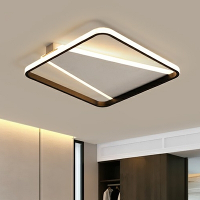 Square and Triangle Ceiling Fixture Simplicity Metal Black Finish Flush Mount Light for Bedroom