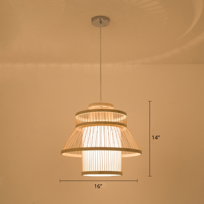 Symmetrical Pendant Light Contemporary Bamboo Single-Bulb Wood Suspension Light Fixture