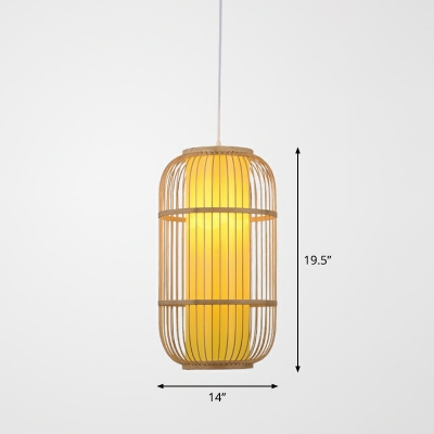 Tall Scale Ceiling Hanging Lantern Asian Bamboo Single Wood Pendant Lighting for Stairway