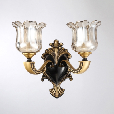 Transitional Flower Wall Mount Light Clear Glass Sconce Lighting Fixture in Bronze