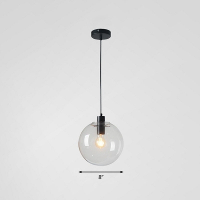 Transparent Glass Ball Ceiling Lighting Simple 1 Bulb Black Pendant Light Fixture