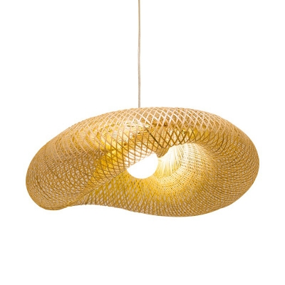 Twisted Bamboo Hanging Ceiling Light Asia Creative 1 Bulb Wood Pendant Lighting for Bistro