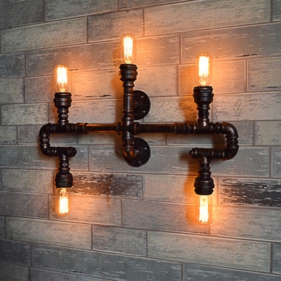 Water Pipe Iron Wall Lighting Antique Style 5 Bulbs Bar Wall Mounted Light in Rust
