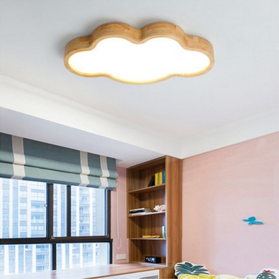 Wooden Celestial Body LED Flush Light Fixture Childrens Ceiling Flush Mount Lamp with Acrylic Shade