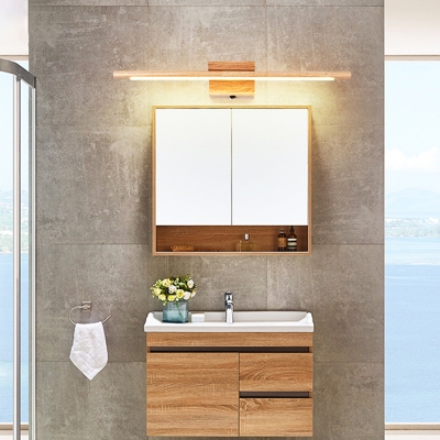 Wooden Tubular LED Vanity Sconce Light Simplicity Wall Mount Lighting Fixture for Bath