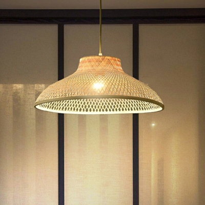 Woven Kitchenware Bamboo Pendant Lamp Chinese Style 1 Head Wood Hanging Ceiling Light