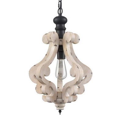 1-Light Pendant Light Traditional Shaded Wooden Suspension Light Fixture for Dining Room