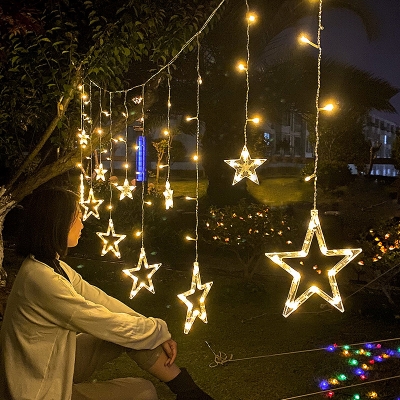 11.4ft White Star LED Fairy Light Modern Plastic Solar String Lighting for Backyard
