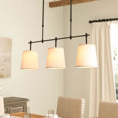 3-Head Tapered Island Light Minimalistic White Fabric Hanging Lamp for Dining Room