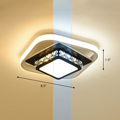 Acrylic Square LED Ceiling Flush Mount Modern Style Flush Light Fixture with Crystal Accent