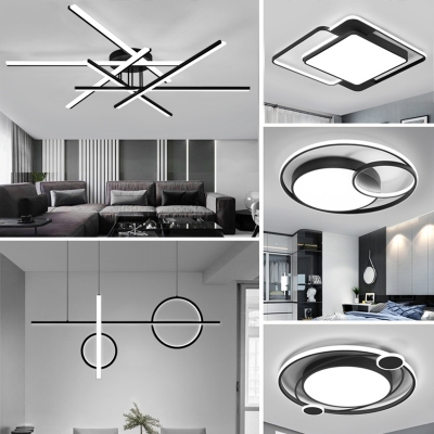 Acrylic Sticks LED Ceiling Light Simplicity Black Semi Flush Mount Light for Living Room