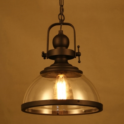 Antique Dome Pendant Lighting 1-Light Clear Glass Hanging Light Fixture for Restaurant