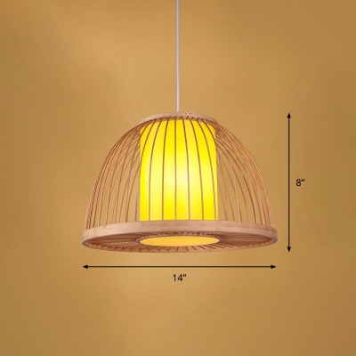 Bamboo Handcrafted Ceiling Light Nordic Style 1 Bulb Wood Hanging Lamp for Tea Room