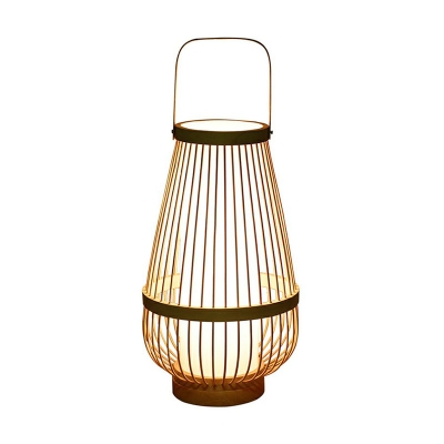 Bamboo Teardrop Shaped Table Light Asian Single-Bulb Wood Night Lamp with Handle