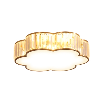 Bedroom Ceiling Fixture Simple Gold Finish Flush Light with Floral Faceted Crystal Shade