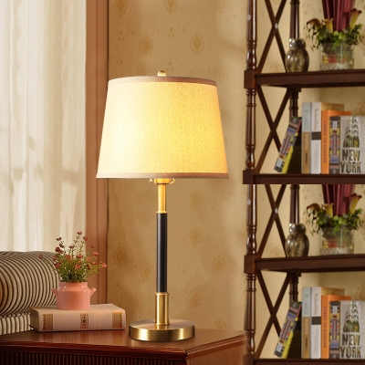 Black and Brass Single Nightstand Lamp Traditional Fabric Tapered Table Light for Living Room