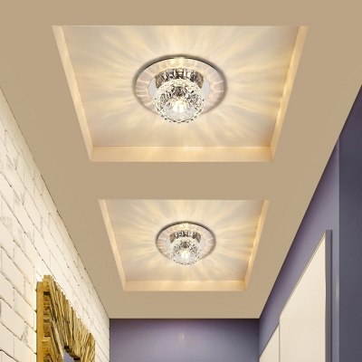 Bowl Flush Mount Spotlight Modern Beveled Crystal LED Ceiling Lighting for Passageway