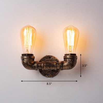 Bronze Pipe Wall Lamp Fixture Industrial-Style Wrought Iron Restaurant Wall Sconce