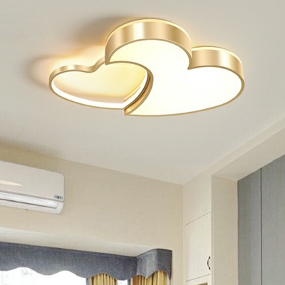 Brushed Gold Loving Heart LED Flush Light Romantic Simplicity Metal Ceiling Mount Fixture