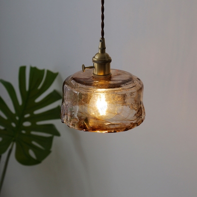 Cognac Glass Drum Suspension Lighting Industrial 1 Head Restaurant Pendant Hanging Light