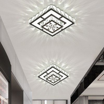 Crystal Encrusted 2-Tier LED Flush Ceiling Light Modernist Black Flush Mount Light for Corridor