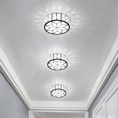 Crystal Tambour Shaped Flush Ceiling Light Simplicity LED Flush-Mount Light Fixture for Foyer