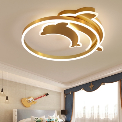 Dolphin Flush Mount Lighting Minimalist Acrylic Gold LED Flush Mount Fixture for Child Room