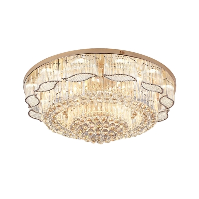 Floral Clear Crystal Flush Ceiling Light Contemporary 7-Head Flush Mount Light for Living Room