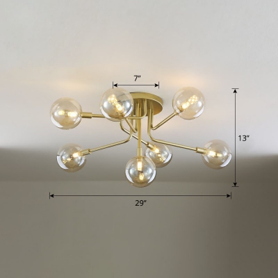 Glass Ball LED Semi Flush Light Modern Style Flush Mount Ceiling Chandelier for Living Room