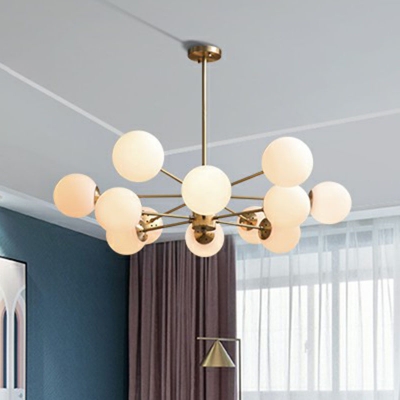 Globe Suspension Light Nordic Style Frosted Glass Living Room Chandelier Light in Gold