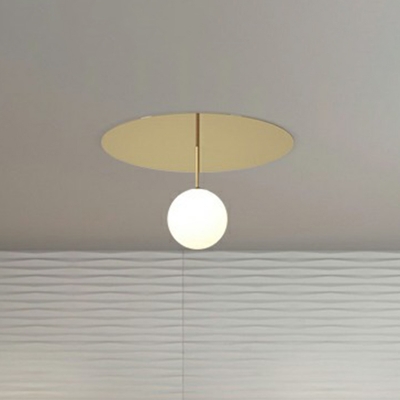 Gold Ball Ceiling Mounted Fixture Minimalist 1 Head White Glass Flush Light for Balcony