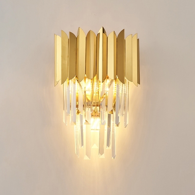 Gold Curved Sconce Lighting Fixture Postmodern Style Crystal Wall Lamp for Bedroom