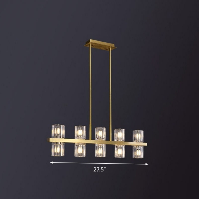 Gold Finish Cylindrical Island Pendant Postmodern Crystal Prism Hanging Ceiling Light