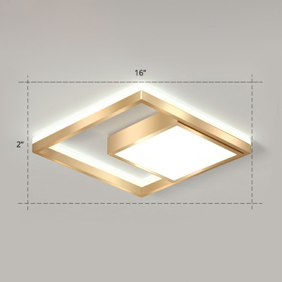 Gold Finish Square LED Ceiling Lighting Minimalist Aluminum Flush Mount Light Fixture for Bedroom