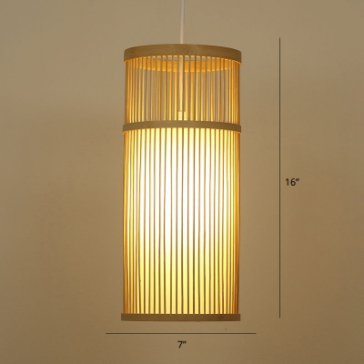 Handcrafted Suspension Light Simplicity Bamboo 1-Light Wood Pendant Light Fixture for Restaurant