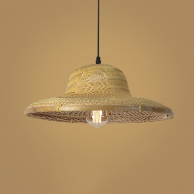 Hat Shape Restaurant Ceiling Light Bamboo 1 Bulb Nordic Style Hanging Lamp in Wood